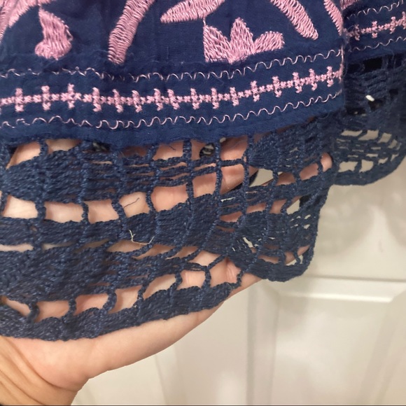 Free People Embroidered Crop Blouse Blue and Pink - Picture 7 of 8